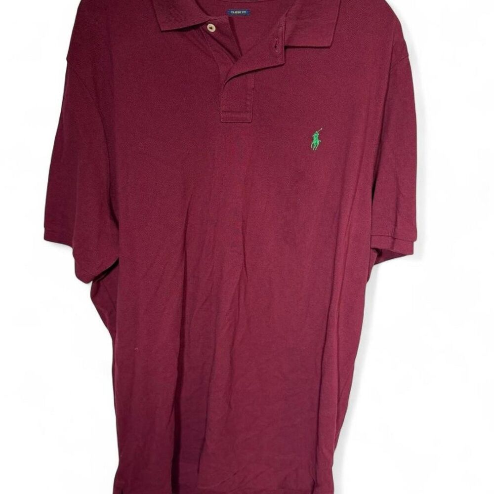 Polo Ralph Lauren Men's XL Burgundy Green Polo Button Short Sleeve Shirt